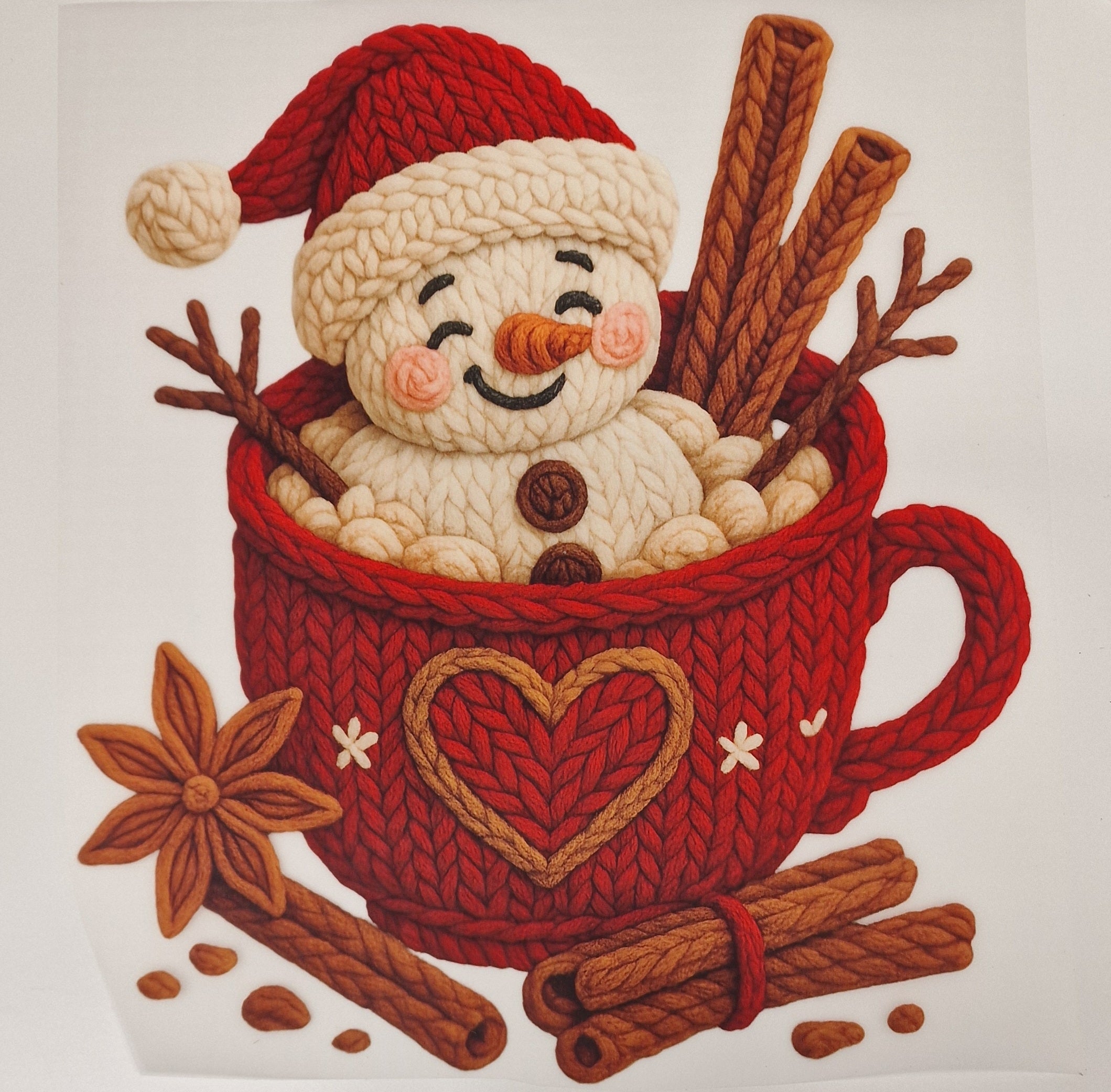 Hot Chocolate Snowman Faux Yarn DTF print