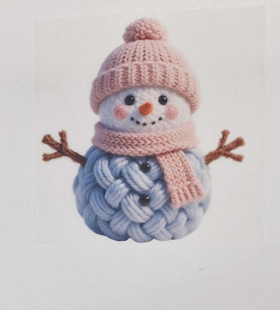 Blue Snowman Faux Yarn DTF print
