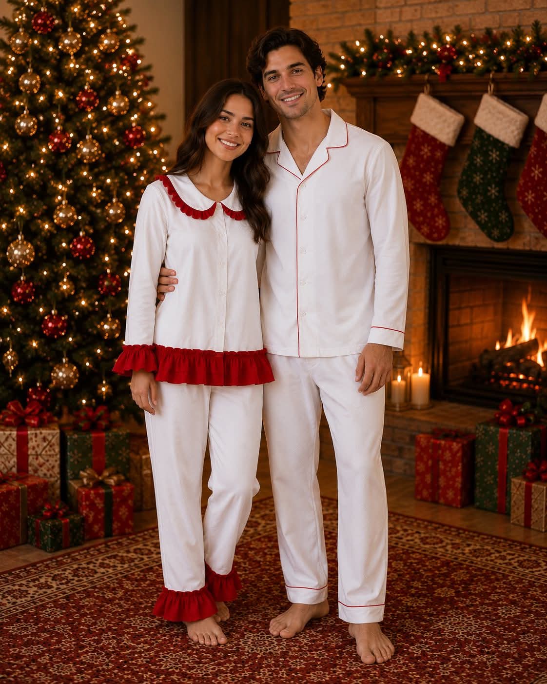 Red Frill Adults Christmas Cotton Pyjamas - PREORDER
