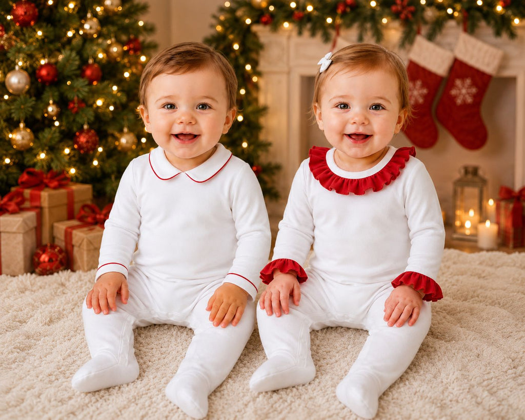 Red Frill Kids Christmas Cotton Pyjamas