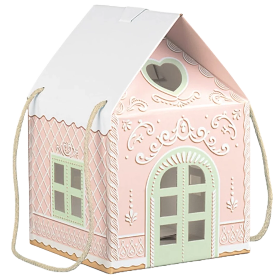 Pink Christmas elf house with handles
