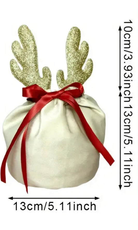 Gold Reindeer ears drawstring bag small