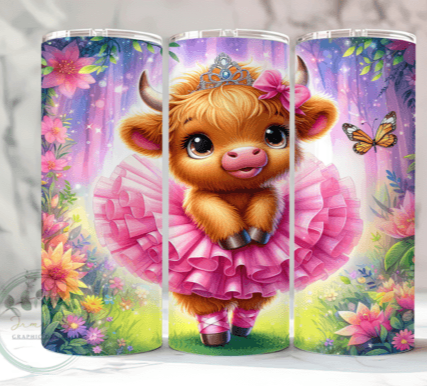 Ballerina Highland cow 20 oz tumbler sublimation print