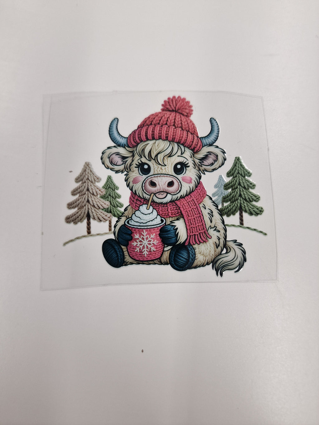 Highland Cow Hot chocolate Faux Yarn 8cm UVDTF decal