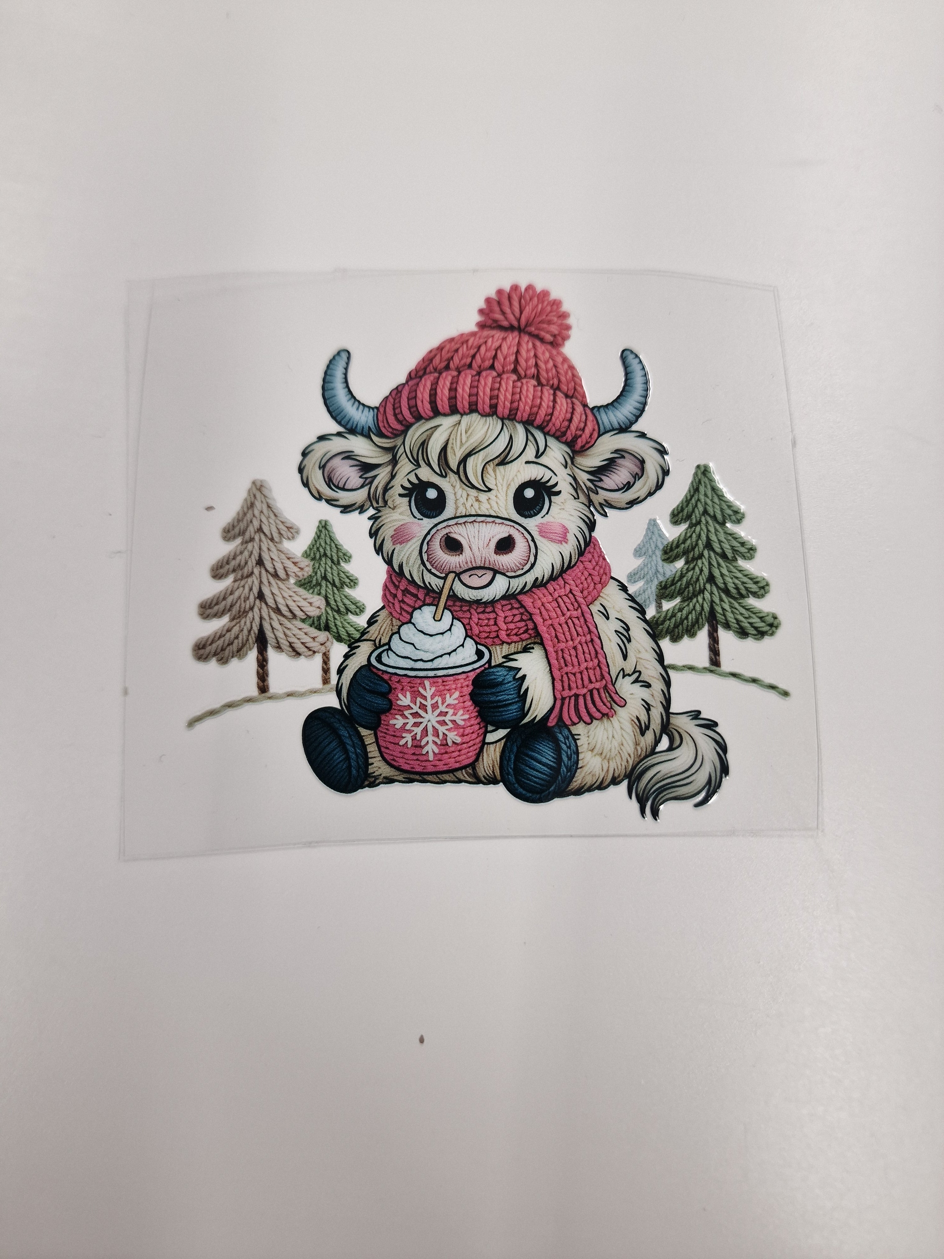 Highland Cow Hot chocolate Faux Yarn 8cm UVDTF decal