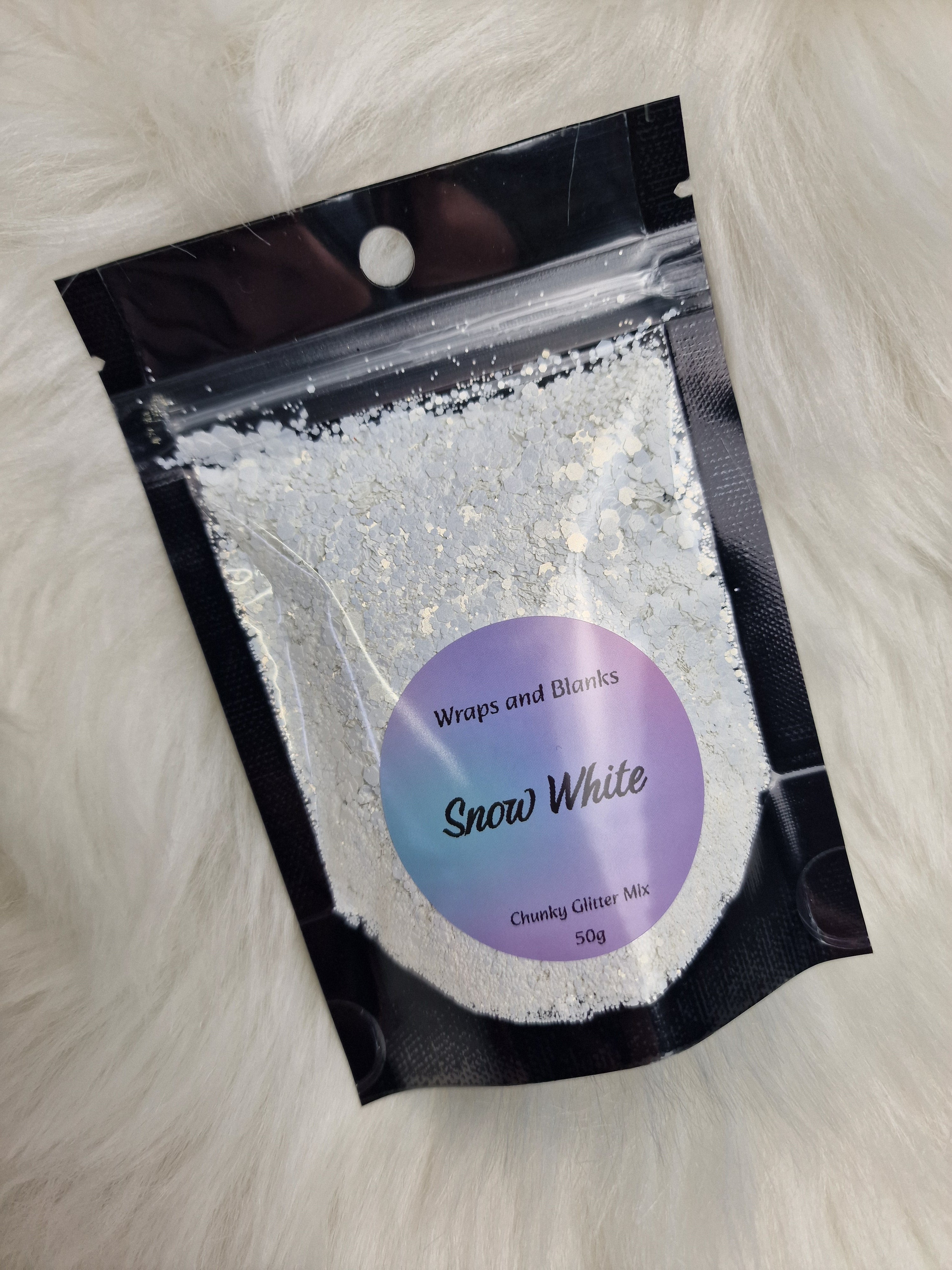 "Snow White" chunky glitter - Wraps and Blanks