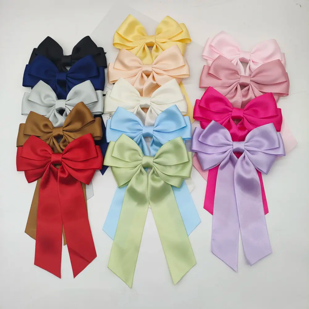 Long tail triple satin hairbows