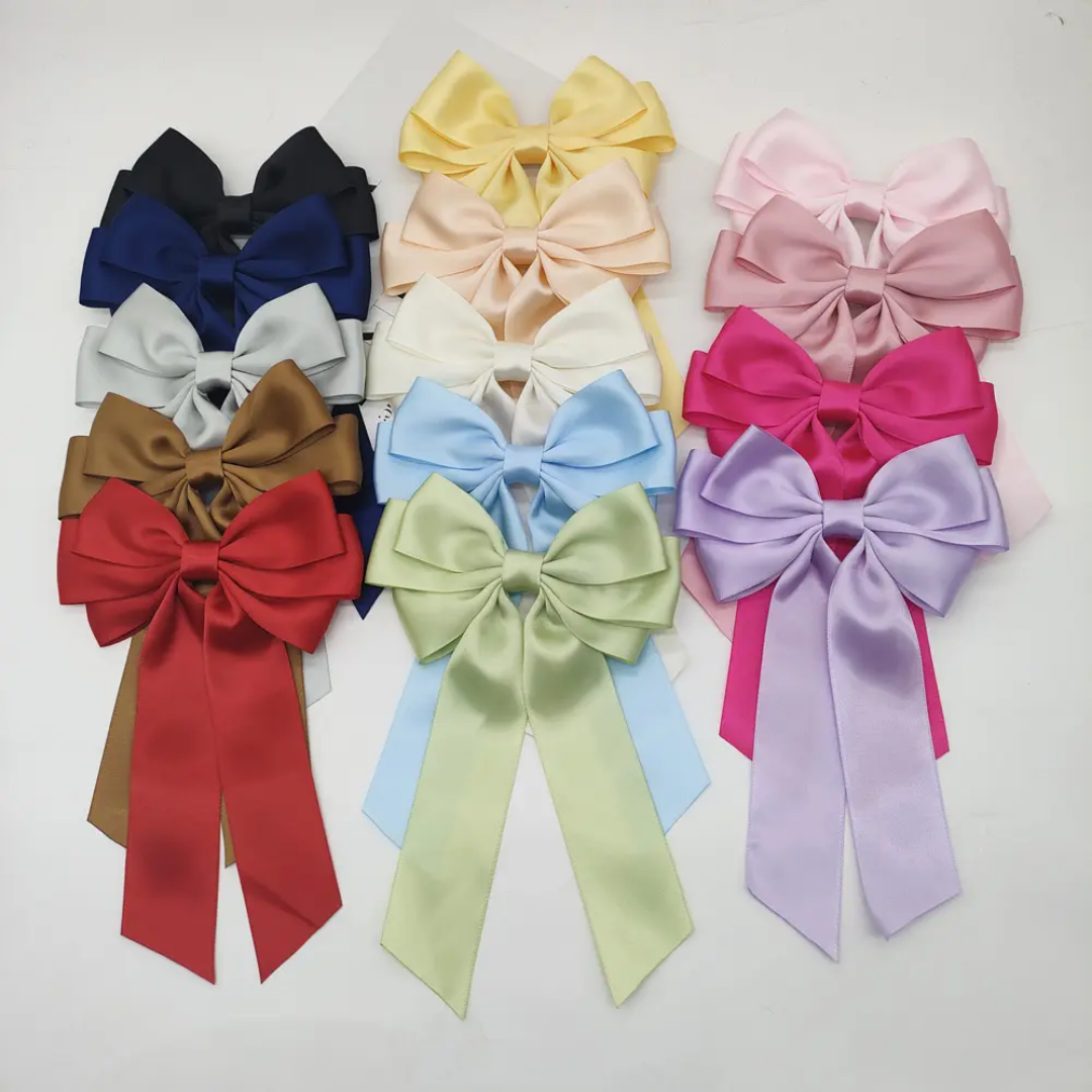 Long tail triple satin hairbows
