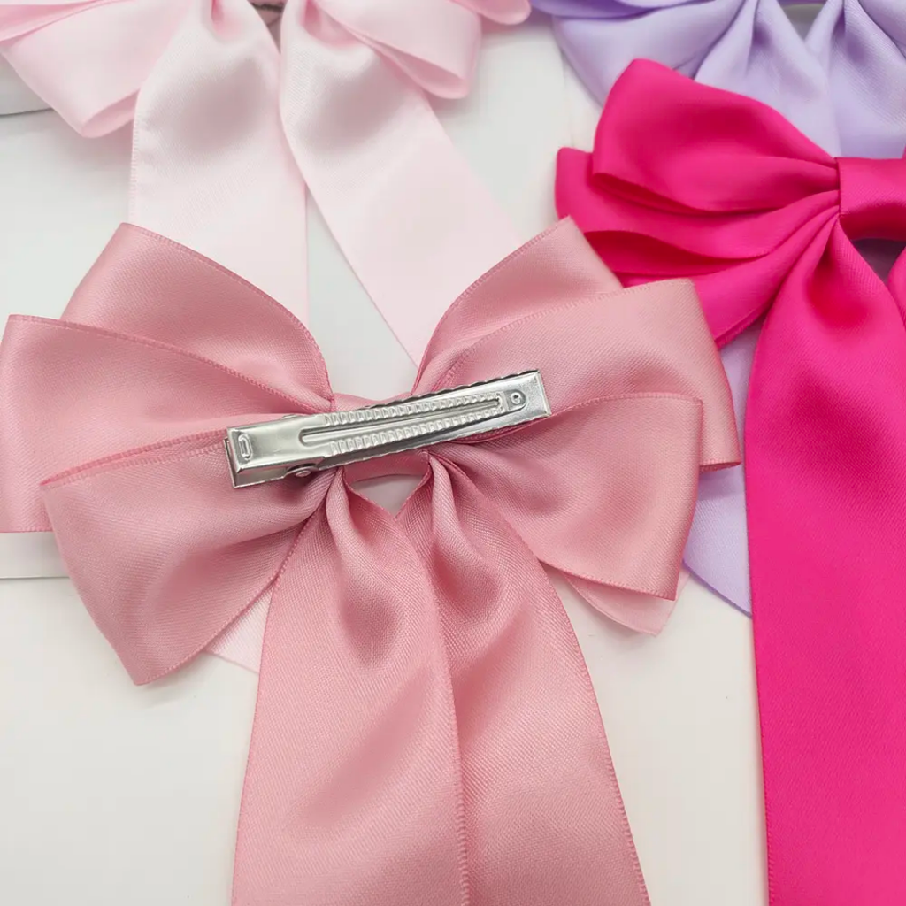 Long tail triple satin hairbows