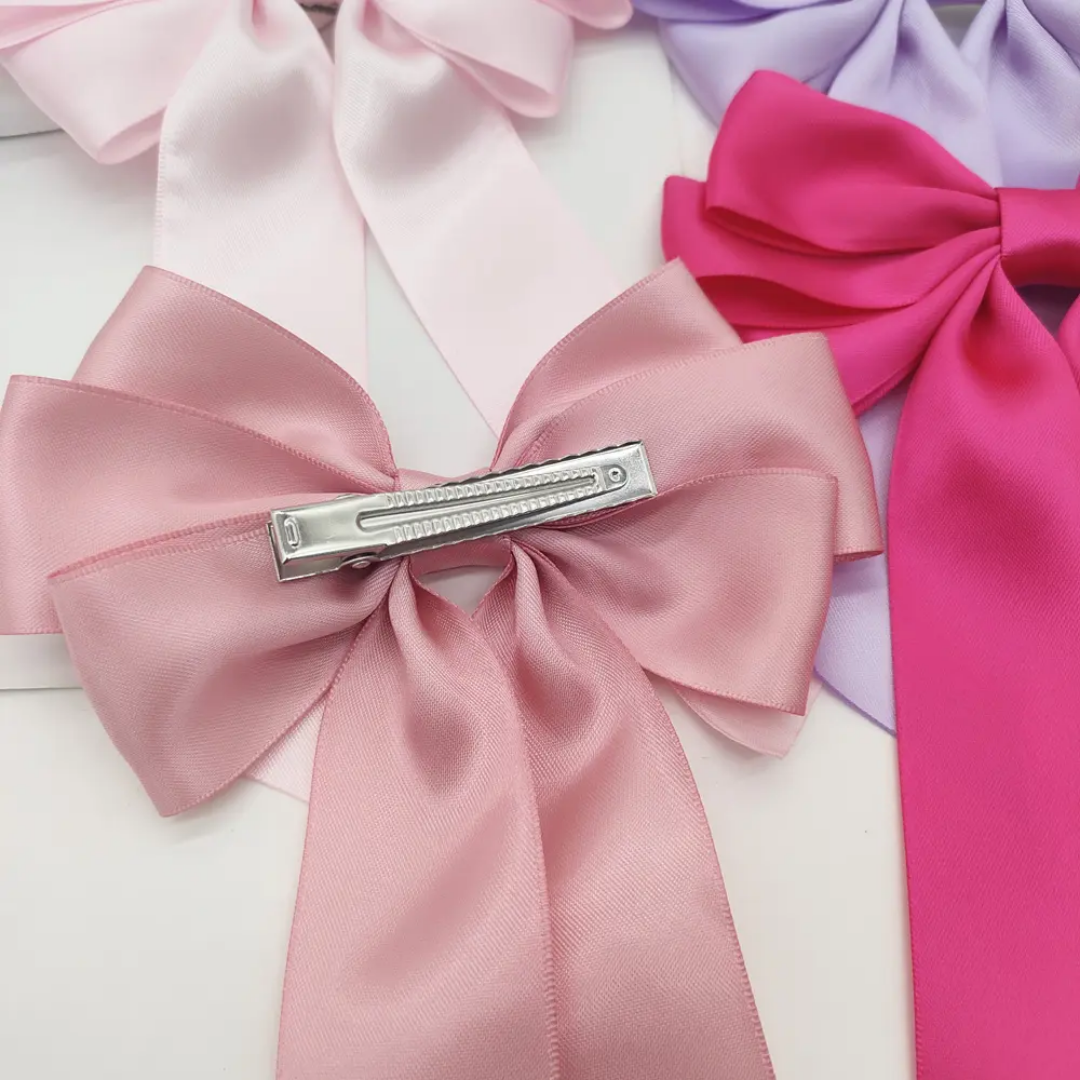 Long tail triple satin hairbows