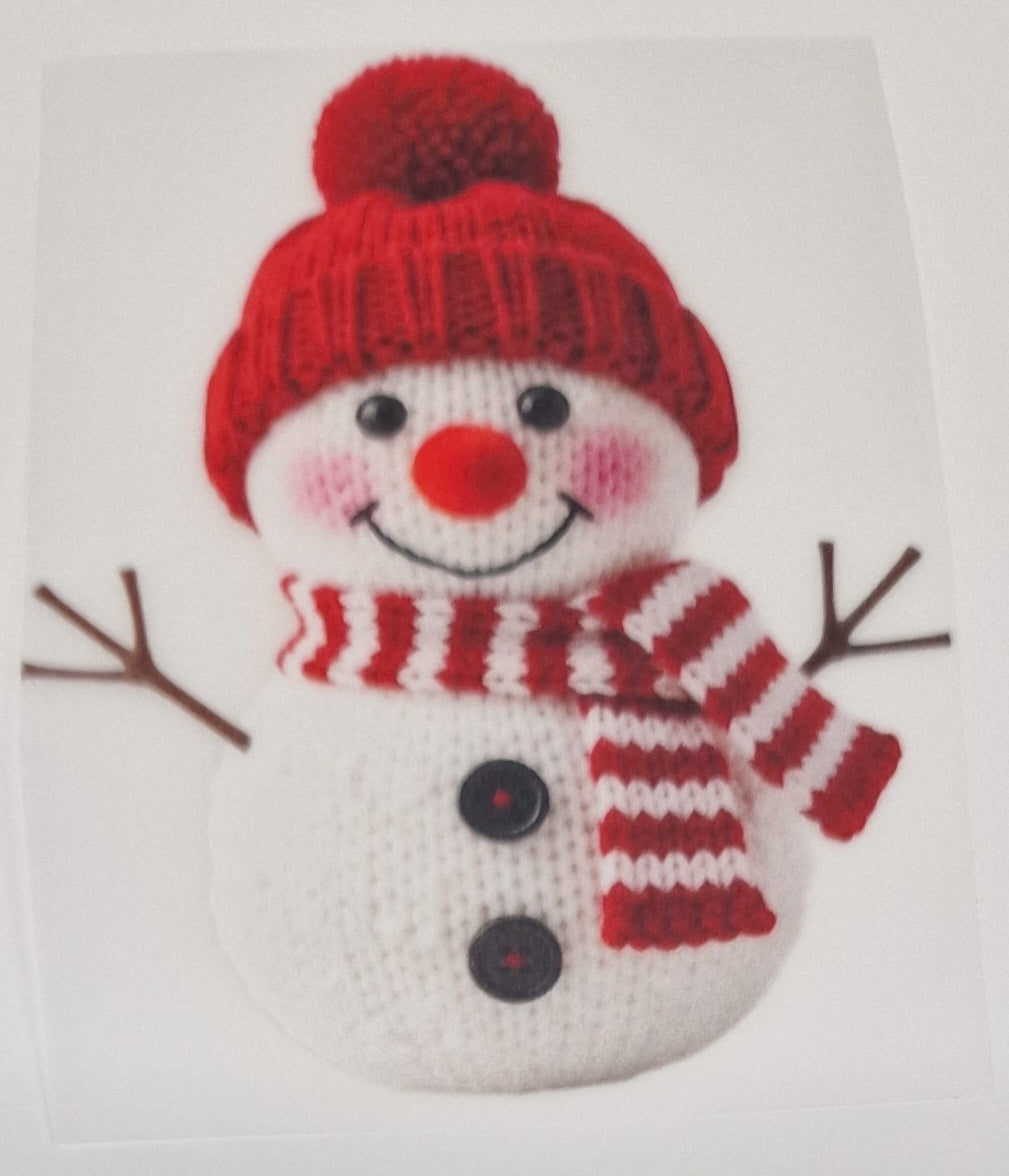 Red Snowman Faux Yarn DTF print